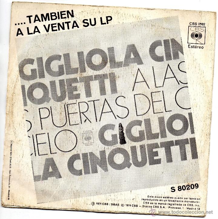 Discos de vinilo: GIGLIOLA CINQUETTI - SI - SINGLE - Foto 2