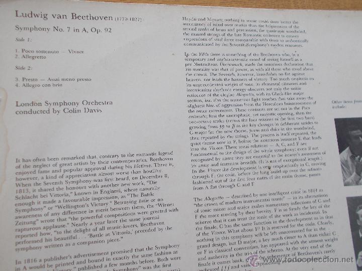 Discos de vinilo: BEETHOVEN.SYMPHONY N&ordm; 7.. COLIN DAVIS - Foto 3