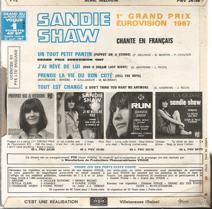 Discos de vinilo: EP EUROVISION : SANDIE SHAW CHANTE EN FRAN&Ccedil;AIS : PUPPET ON A STRING - Foto 2