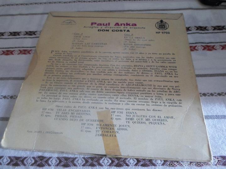 Discos de vinilo: PAUL ANKA AMOR LOCO - Foto 2
