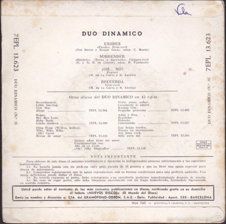 Discos de vinilo: EP DUO DINAMICO -EXODUS- OH NO - SURRENDER - RECUERDA - Foto 2