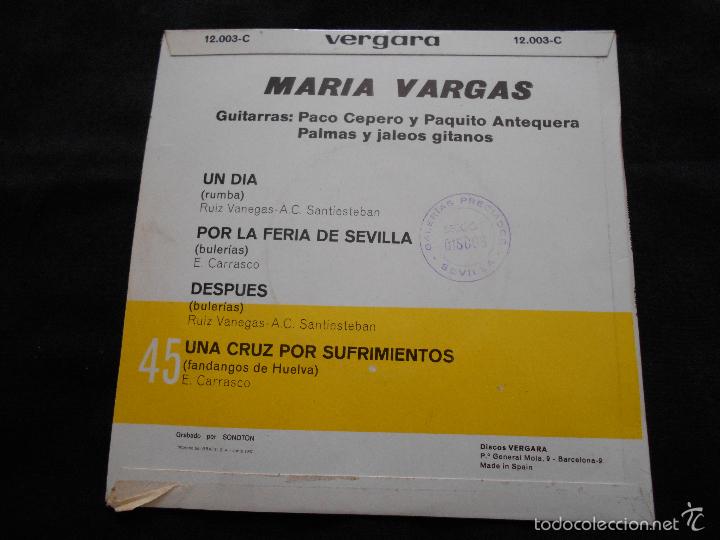 Discos de vinilo: MARIA VARGAS // UN DIA + 3 - Foto 2