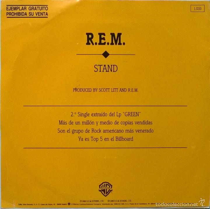 Discos de vinilo: REM. Stand (A & B). WB, Esp. 1988 (single promocional) - Foto 2