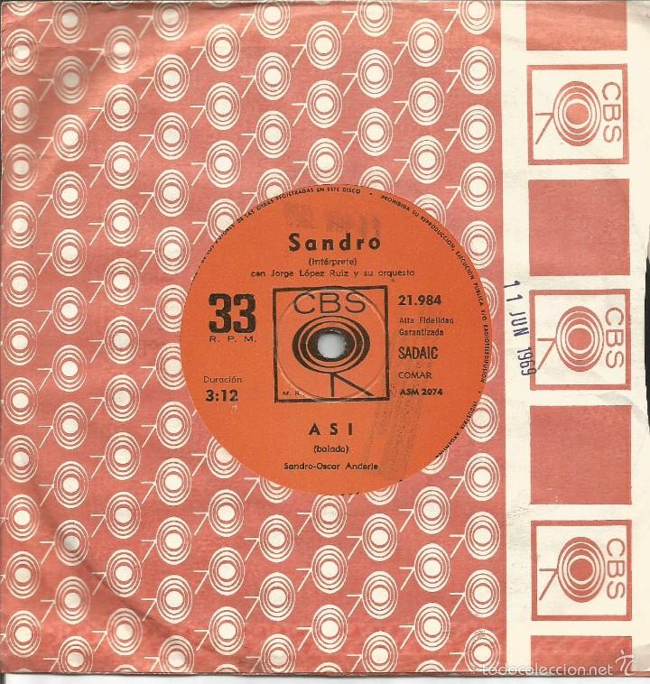 Disques de vinyle: SANDRO-POR ALG&Uacute;N CAMINO + AS&Iacute; SINGLE VINILO SIN PORTADA RARO ARGENTINO