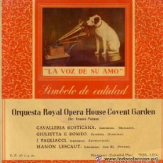 Discos de vinilo: CAVALLERIA RUSTICA - ORQUESTA ROYAL OPERA HOUSE COVENT GARDEN, SINGLE LA VOZ DE SU AMO