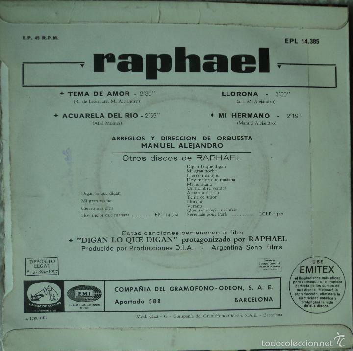 Discos de vinilo: Raphael - Tema de amor - Edici&oacute;n de 1967 de Espa&ntilde;a - Foto 2