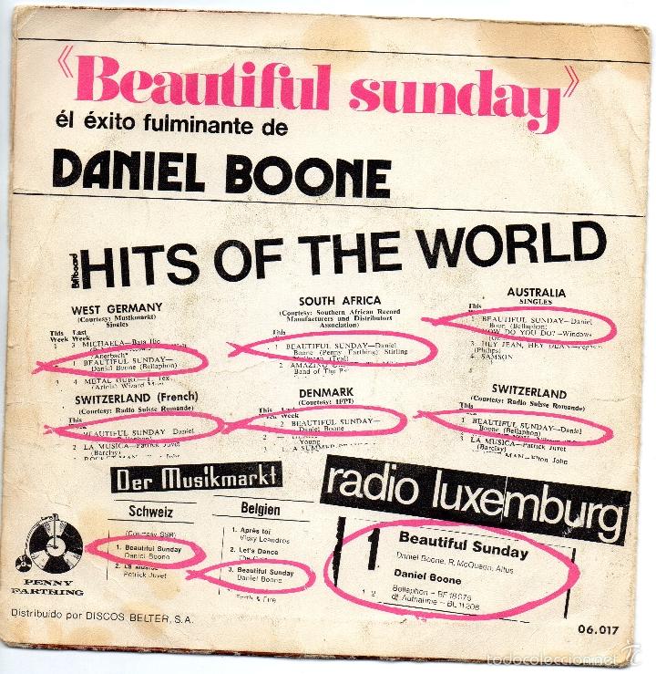 Discos de vinilo: DANIEL BOONE - BEAUTIFUL SUNDAY - SINGLE - Foto 2
