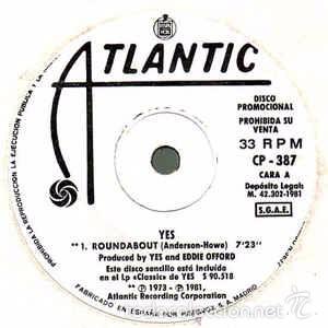 Discos de vinilo: Yes - Roundabout (Atlantic &ndash; CP-387, 7, Promo, 1981) - Foto 1