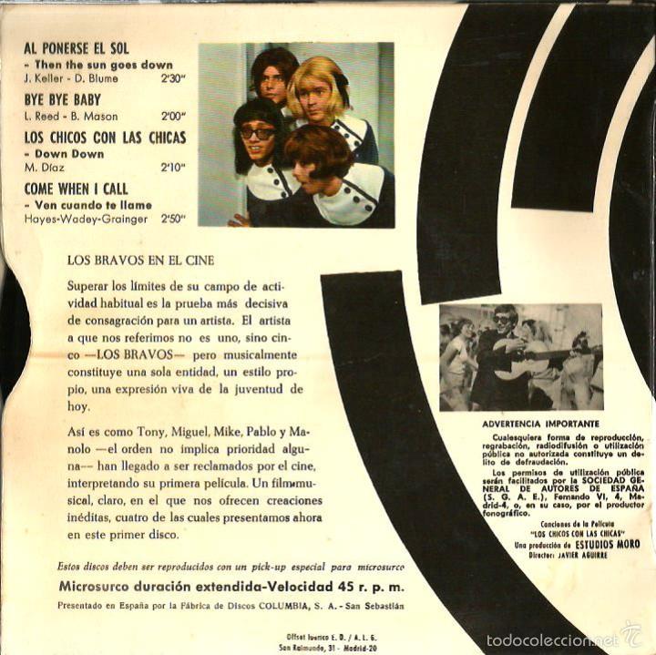 Discos de vinilo: EP LOS BRAVOS : AL PONERSE EL SOL, LOS CHICOS CON LAS CHICAS, ETC - Foto 2
