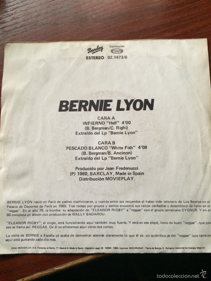 Discos de vinilo: BERNIE LYON-REGGAE INFIERNO-SINGLE VINILO SIN USAR - Foto 2