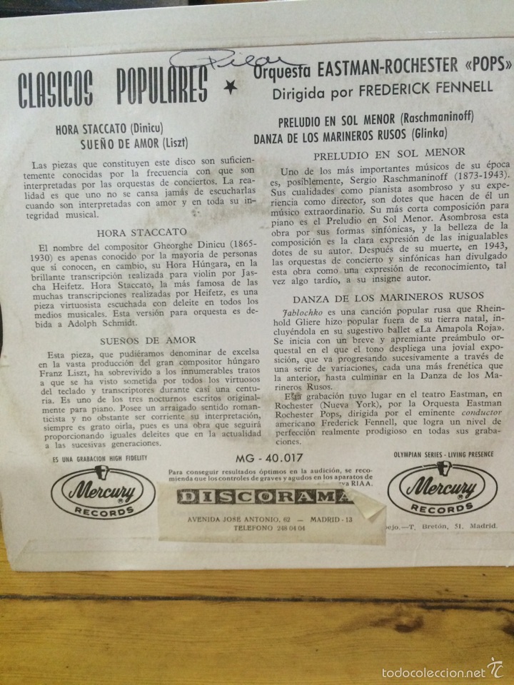 Discos de vinilo: ORQUESTA EASTMAN-ROCHESTER&rdquo;POPS&rdquo; - Foto 2