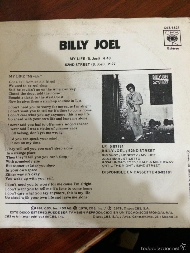 Discos de vinilo: BILLY JOEL-MI VIDA - Foto 2