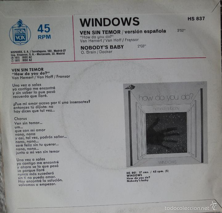 Discos de vinilo: Windows - Ven sin temor (Versi&oacute;n Espa&ntilde;ola) - Edici&oacute;n de 1972 de Espa&ntilde;a - Foto 2