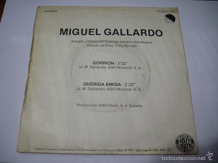 Discos de vinilo: MIGUEL GALLARDO GORRION QUERIDA AMIGA - Foto 2