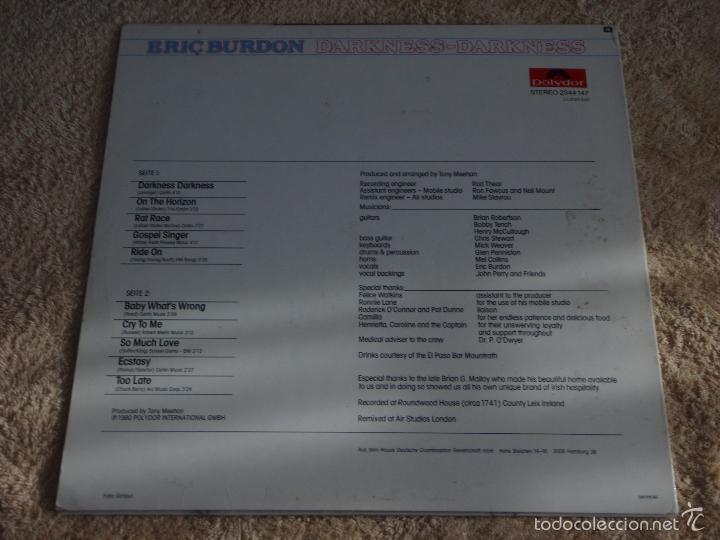 Discos de vinilo: Eric Burdon ?&ndash; Darkness - Darkness, Scandinavia 1980 Polydor - Foto 2