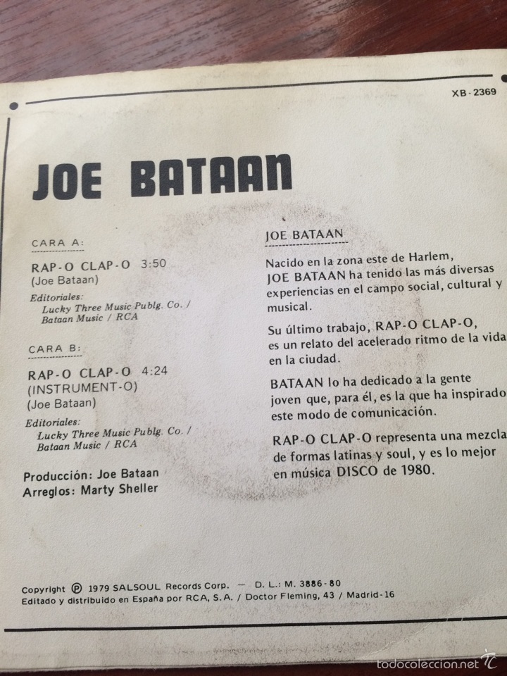 Discos de vinilo: JOE BATAAN-RAP-O CLAP-O-NUEVO!! - Foto 2