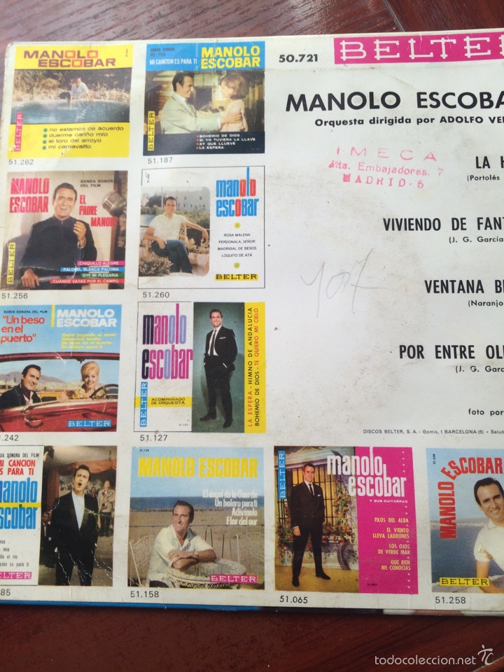 Discos de vinilo: MANOLO ESCOBAR-LA HORA+3-EP - Foto 2