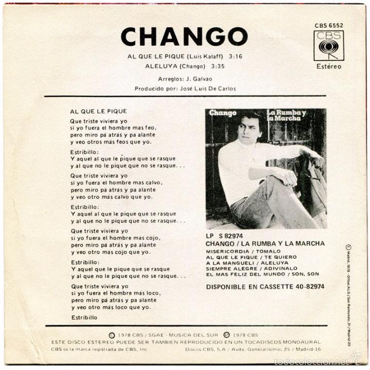 Discos de vinilo: Chango &ndash; Al Que Le Pique - Sg Spain 1978 - CBS 6562 - Foto 2