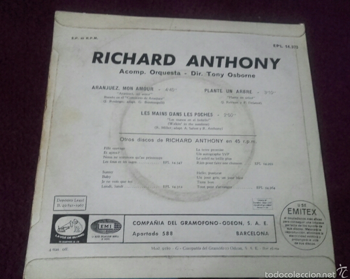 Discos de vinilo: Vinilo Richard Anthony - Foto 2