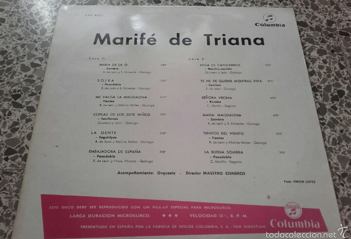 Discos de vinilo: Marife de Triana disco L P - Foto 2