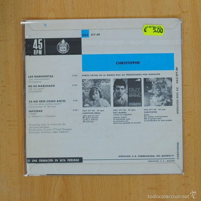 Discos de vinilo: CHRISTOPHE - LAS MARIONETAS + 3 - EP - Foto 2