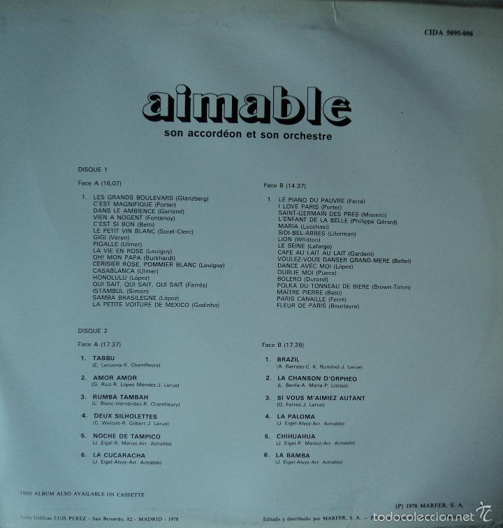 Discos de vinilo: Aimable - Acorde&oacute;n de Paris - Edici&oacute;n de 1978 de Espa&ntilde;a - Doble - Foto 2