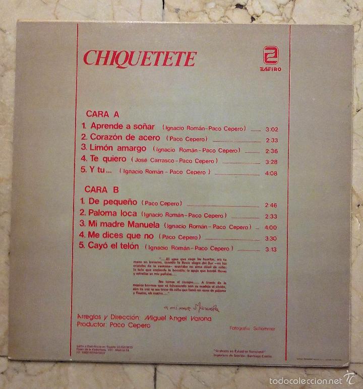 Discos de vinilo: LP CHIQUETETE - APRENDE A SO&Ntilde;AR - ZAFIRO 1982. - Foto 2
