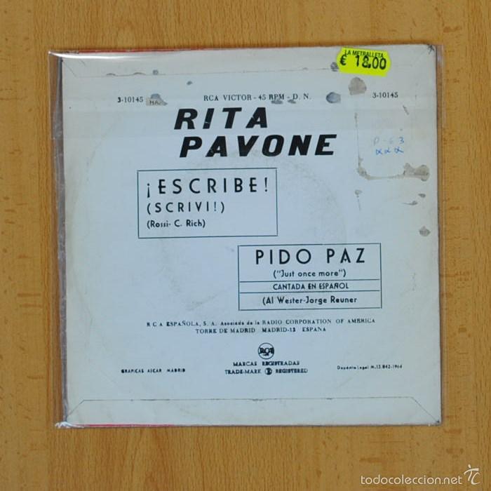 Discos de vinilo: RITA PAVONE - PIDO PAZ / ESCRIBE - SINGLE - Foto 2