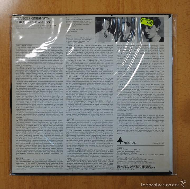 Discos de vinilo: FRANCES GERSHWIN - FOR GEORGE AND IRA - LP - Foto 2