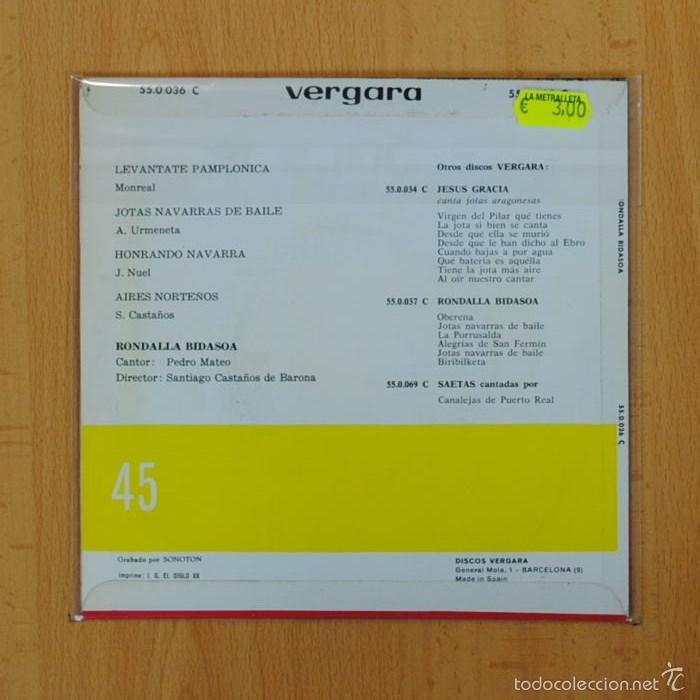 Discos de vinilo: RONDALLA BIDASOA - LEVANTATE PAMPLONICA + 3 - EP - Foto 2