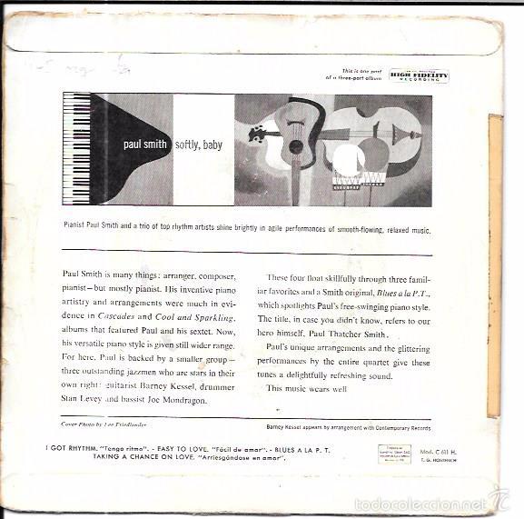 Discos de vinilo: SINGLE. SOFTLY, BABY. PAUL SMITH QUARTET. PARTE 2. - Foto 2