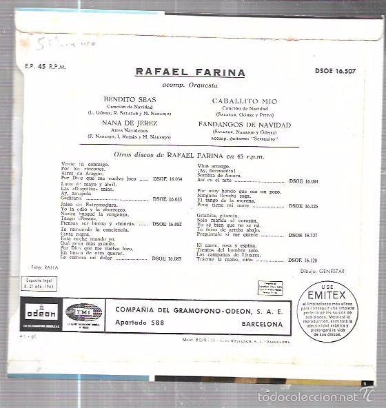 Discos de vinilo: SINGLE. CANTES NAVIDE&Ntilde;OS. RAFAEL FARINA. - Foto 2