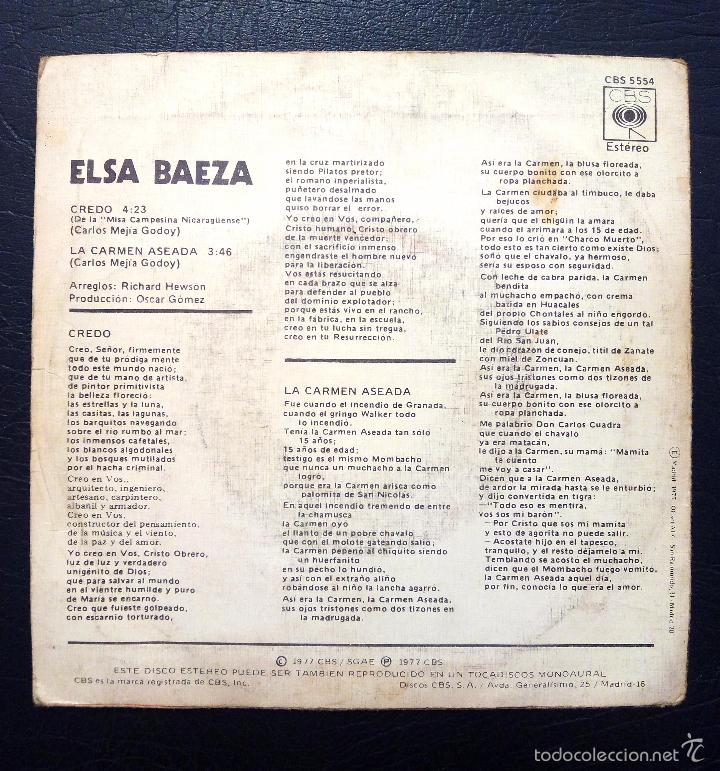 Discos de vinilo: SINGLE ELSA BAEZA - CREDO - LA CARMEN ASEADA - CBS 1977. - Foto 2