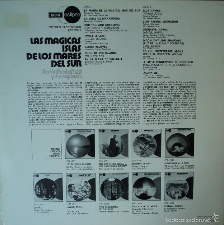 Discos de vinilo: Frank Chacksfield - Las m&aacute;gicas islas de los mares del sur - Edici&oacute;n de 1974 de Espa&ntilde;a - Foto 2