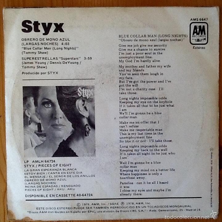 Discos de vinilo: STYX : BLUE COLLAR MAN [A&M - ESP 1978] 7&rdquo; - Foto 2