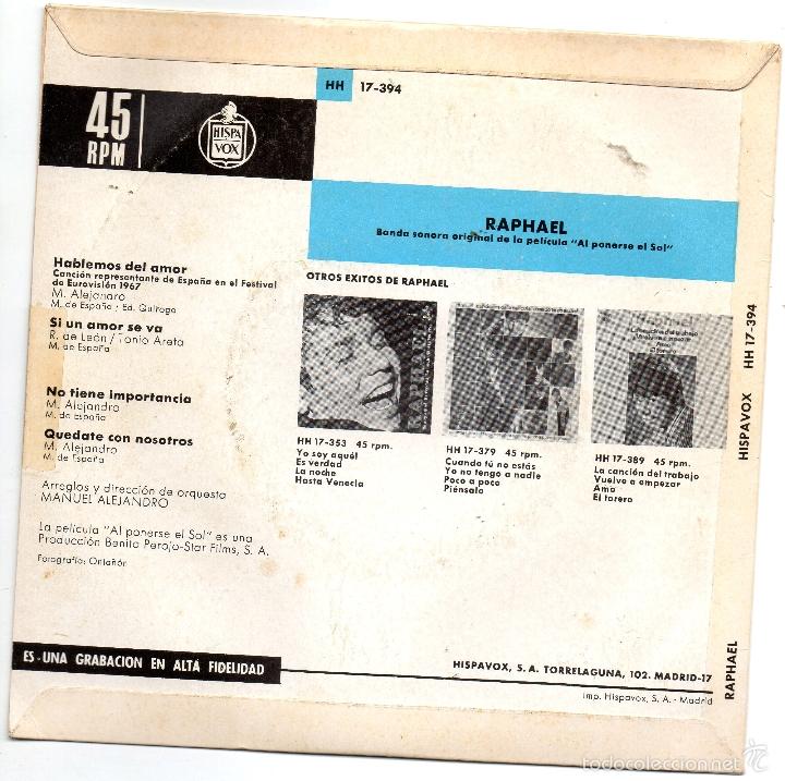 Discos de vinilo: RAPHAEL - HABLEMOS DEL AMOR - EP - BUEN ESTADO - Foto 2