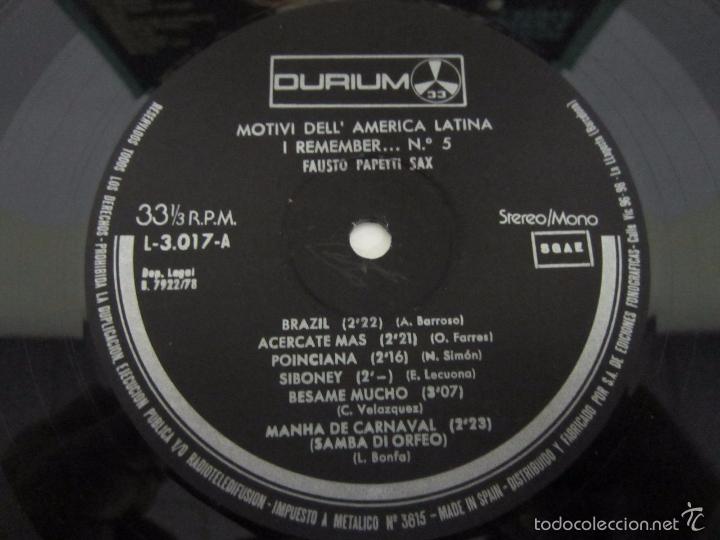Discos de vinilo: FAUSTO PAPETTI - SAX &iexcl; REMEMBER N&ordm; 5 - LP - DURIUM 1978 SPAIN - Foto 2