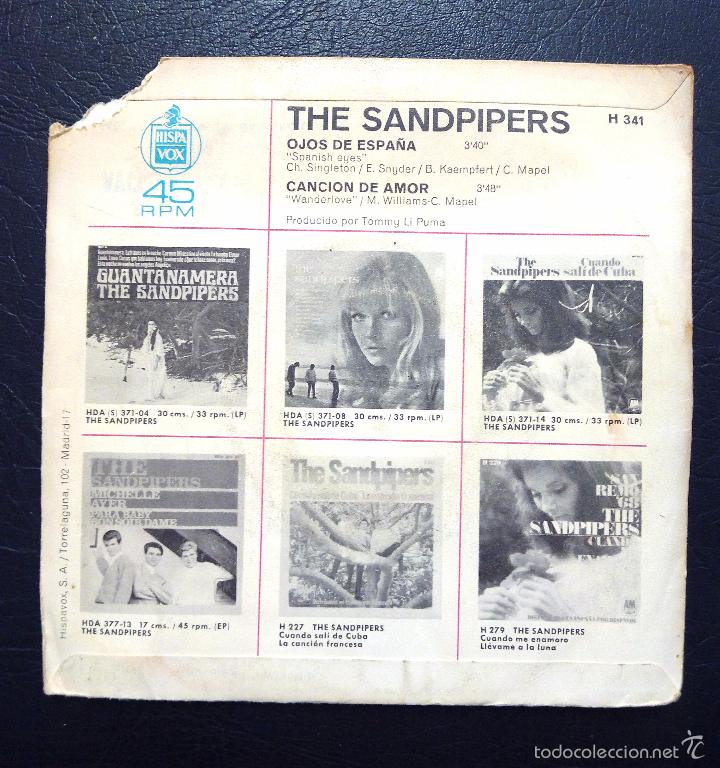 Discos de vinilo: SINGLE THE SANDPIPERS - OJOS DE ESPA&Ntilde;A - HISPAVOX 1968. - Foto 2