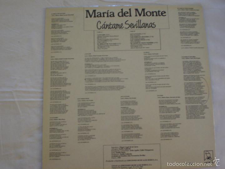 Discos de vinilo: MAR&Iacute;A DEL MONTE - C&Aacute;NTAME SEVILLANAS - Foto 2