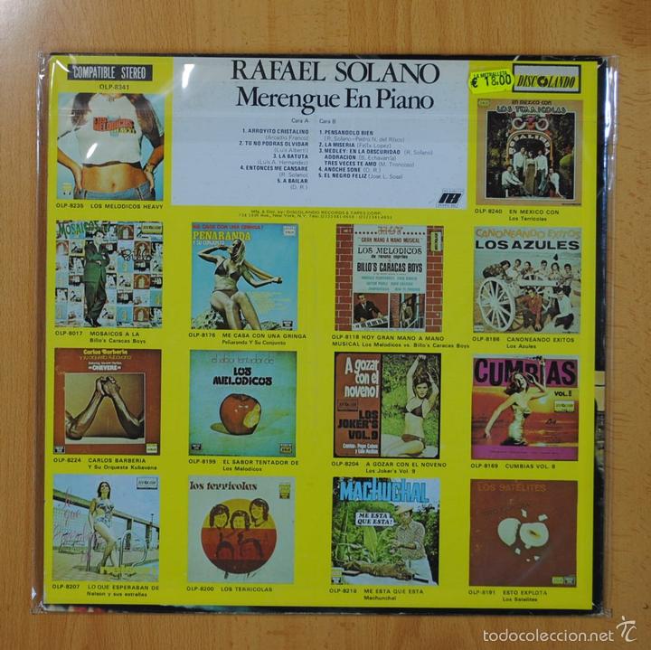 Discos de vinilo: RAFAEL SOLANO - MERENGUE A PIANO - LP - Foto 2