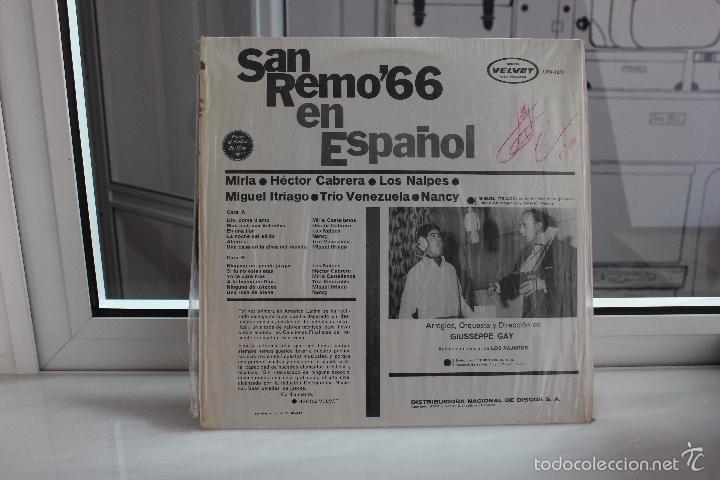 Discos de vinilo: VINILO LP SAN REMO 66 EN ESPAÑOL. VELVET LPV-1271. MIRLA, HECTOR CABRERA, NAIPES... - Foto 2 - 58557746