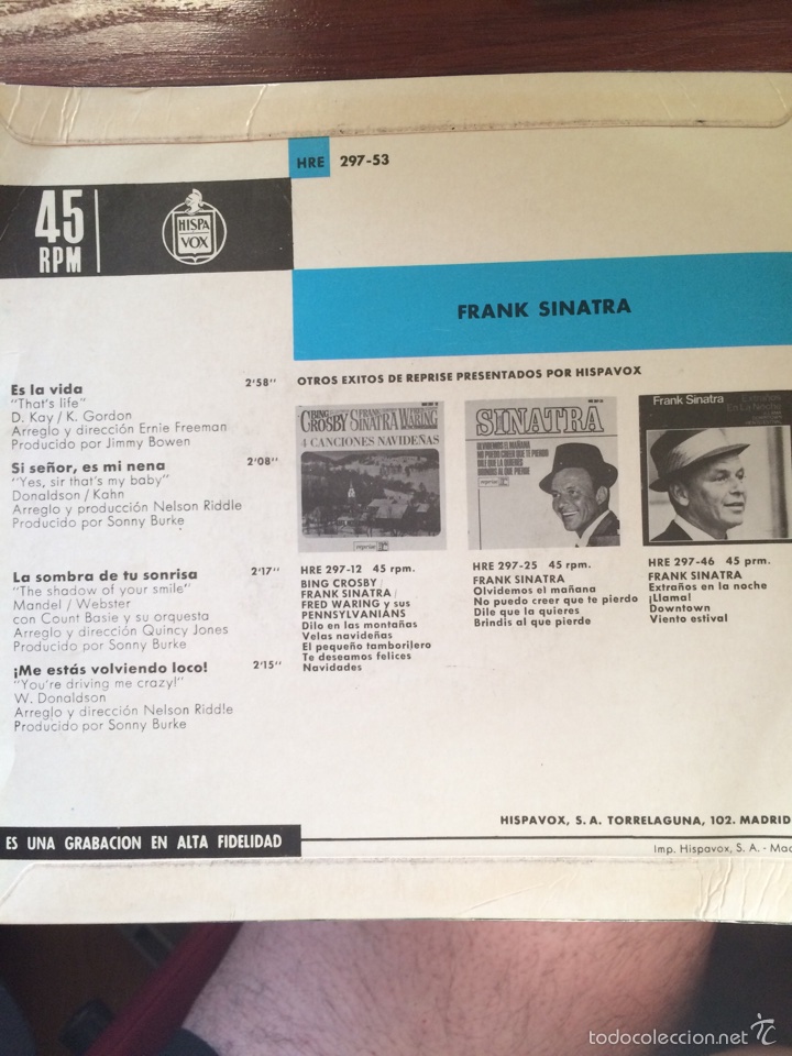Discos de vinilo: FRANK SINATRA-ES LA VIDA-EP 1966-HRE 297 53 - Foto 2