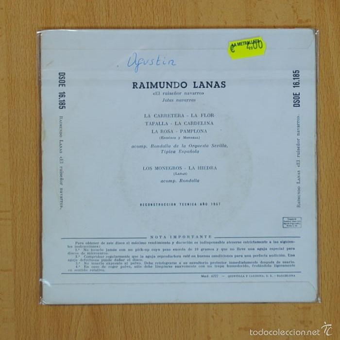 Discos de vinilo: RAIMUNDO LANAS - LA CARRETERA LA FLOR + 3 - EP - Foto 2