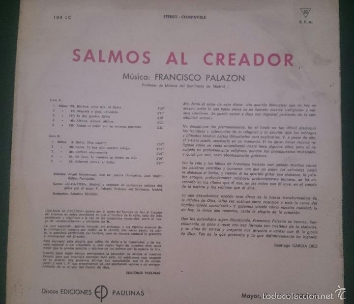 Discos de vinilo: SALMOS AL CREADOR.FRANCISCO PALAZON. Lp religioso - Foto 2