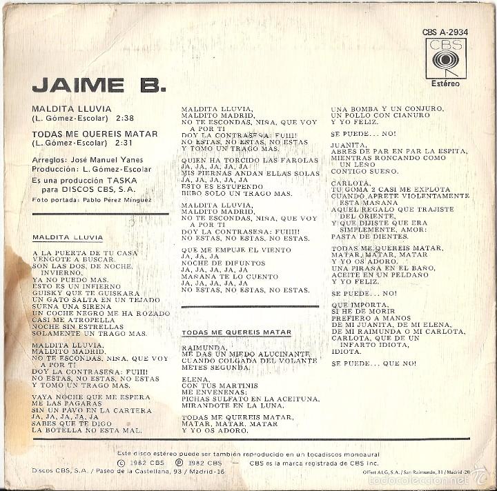 Discos de vinilo: JAIME B.: MALDITA LLUVIA - Foto 2