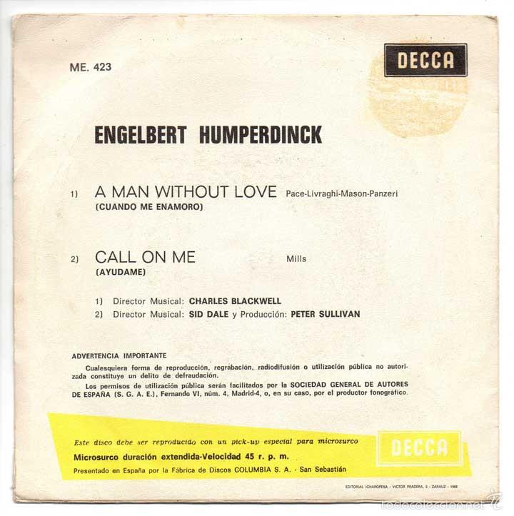Discos de vinilo: Engelbert Humperdinck - A man without love / Call on me. Single - Foto 2