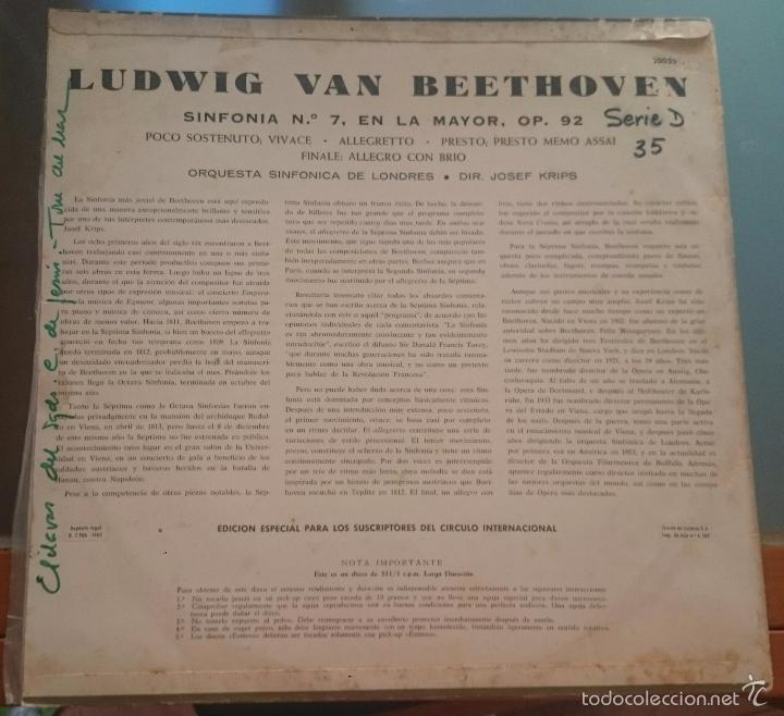 Discos de vinilo: BEETHOVEN. SINFONIA NUMERO 7 - Foto 2