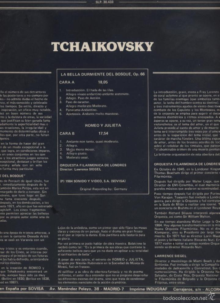 Discos de vinilo: RCHAIKOVSKY-LA BELLA DURMIENTE DEL BOSQUE-ROMEO Y JULIETA - Foto 2