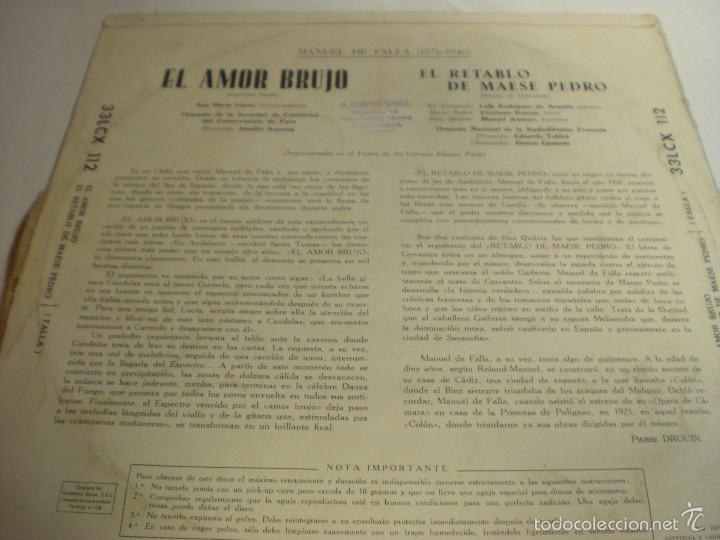 Discos de vinilo: Manuel de Falla. El amor brujo. El retablo de Maese Pedro - Foto 2