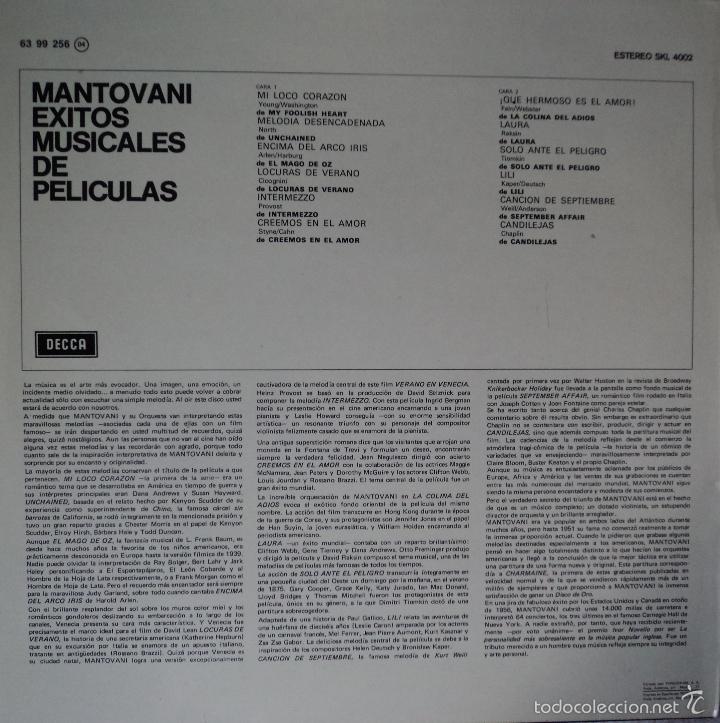 Discos de vinilo: Mantovani - Exitos de Pel&iacute;culas - Edici&oacute;n de 1981 de Espa&ntilde;a - Foto 2